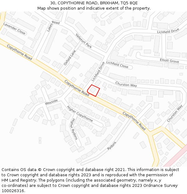 30, COPYTHORNE ROAD, BRIXHAM, TQ5 8QE: Location map and indicative extent of plot