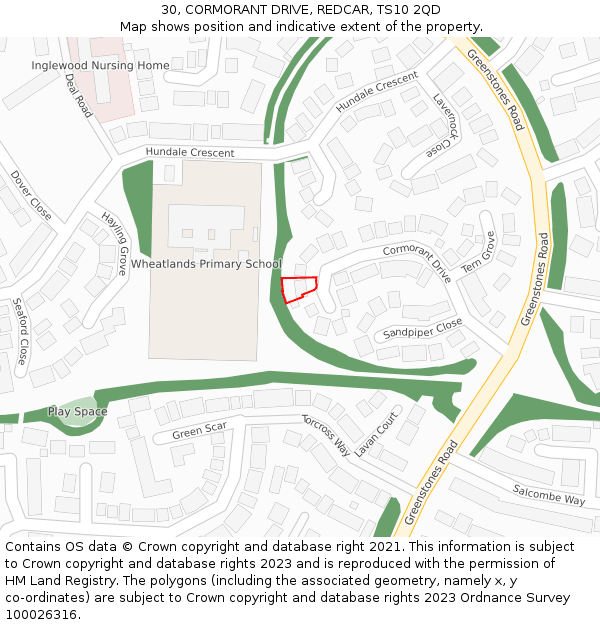 30, CORMORANT DRIVE, REDCAR, TS10 2QD: Location map and indicative extent of plot