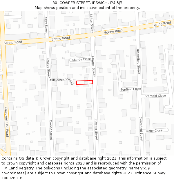 30, COWPER STREET, IPSWICH, IP4 5JB: Location map and indicative extent of plot