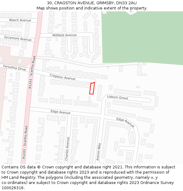 30, CRAGSTON AVENUE, GRIMSBY, DN33 2AU: Location map and indicative extent of plot
