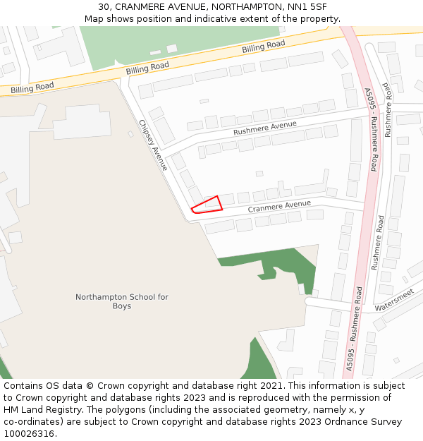 30, CRANMERE AVENUE, NORTHAMPTON, NN1 5SF: Location map and indicative extent of plot
