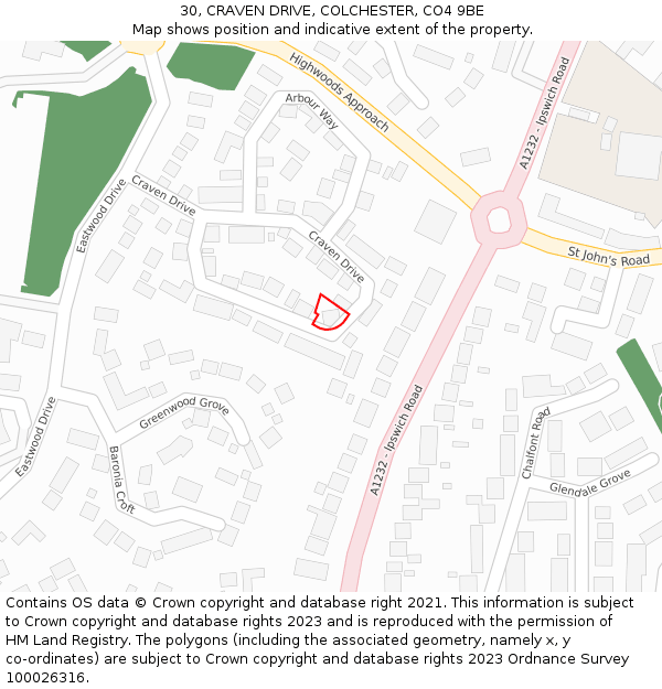 30, CRAVEN DRIVE, COLCHESTER, CO4 9BE: Location map and indicative extent of plot