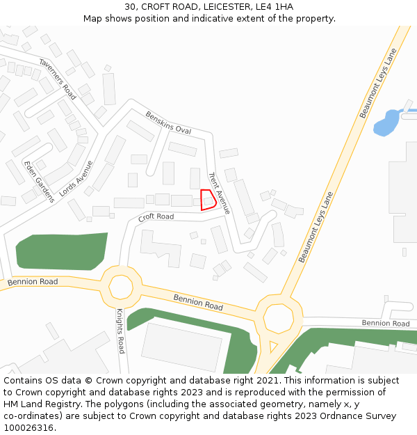 30, CROFT ROAD, LEICESTER, LE4 1HA: Location map and indicative extent of plot