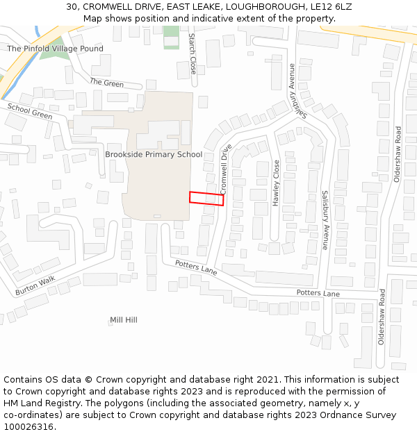 30, CROMWELL DRIVE, EAST LEAKE, LOUGHBOROUGH, LE12 6LZ: Location map and indicative extent of plot
