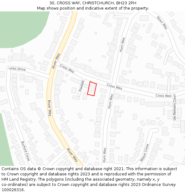 30, CROSS WAY, CHRISTCHURCH, BH23 2PH: Location map and indicative extent of plot