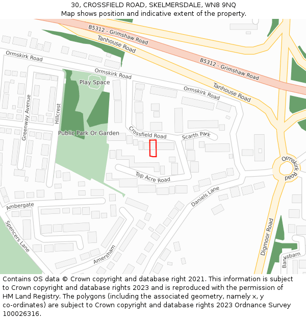 30, CROSSFIELD ROAD, SKELMERSDALE, WN8 9NQ: Location map and indicative extent of plot