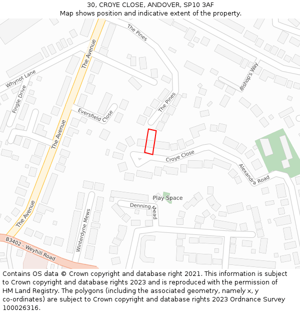 30, CROYE CLOSE, ANDOVER, SP10 3AF: Location map and indicative extent of plot