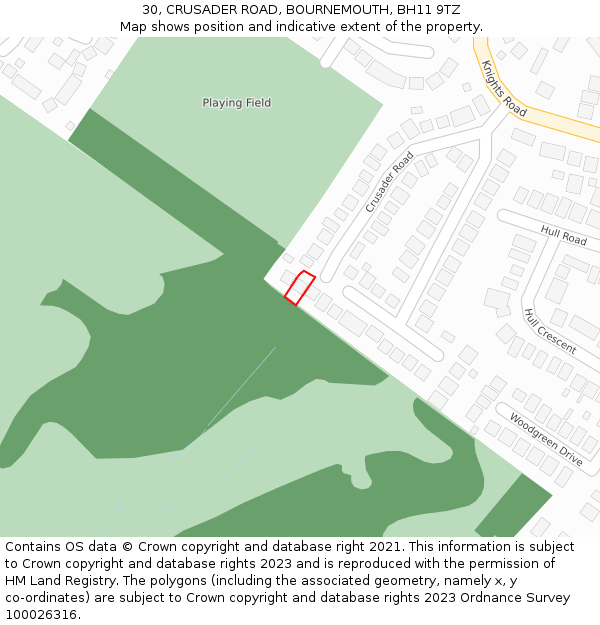 30, CRUSADER ROAD, BOURNEMOUTH, BH11 9TZ: Location map and indicative extent of plot