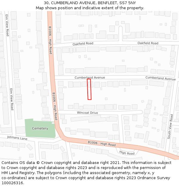 30, CUMBERLAND AVENUE, BENFLEET, SS7 5NY: Location map and indicative extent of plot