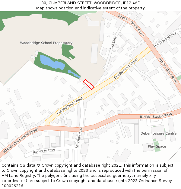 30, CUMBERLAND STREET, WOODBRIDGE, IP12 4AD: Location map and indicative extent of plot