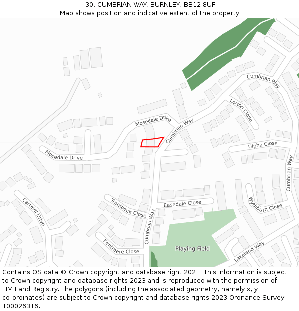 30, CUMBRIAN WAY, BURNLEY, BB12 8UF: Location map and indicative extent of plot