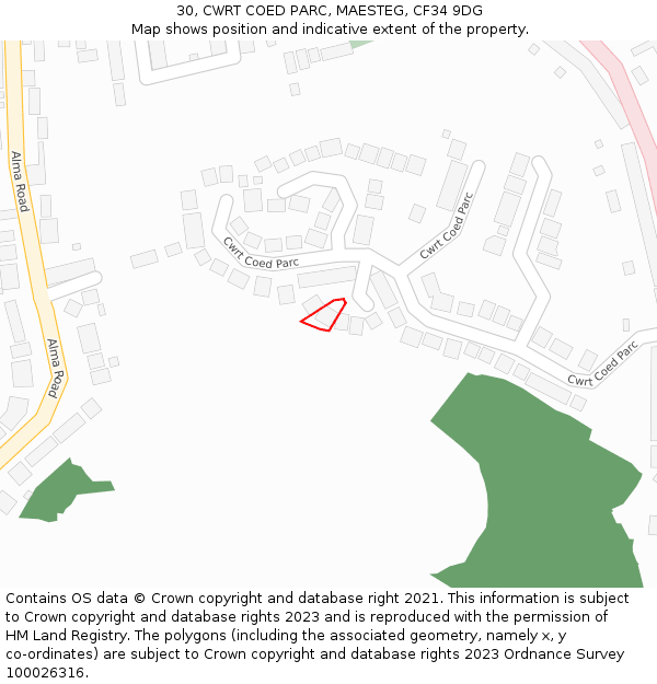 30, CWRT COED PARC, MAESTEG, CF34 9DG: Location map and indicative extent of plot