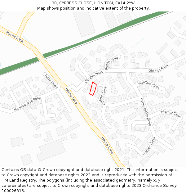 30, CYPRESS CLOSE, HONITON, EX14 2YW: Location map and indicative extent of plot