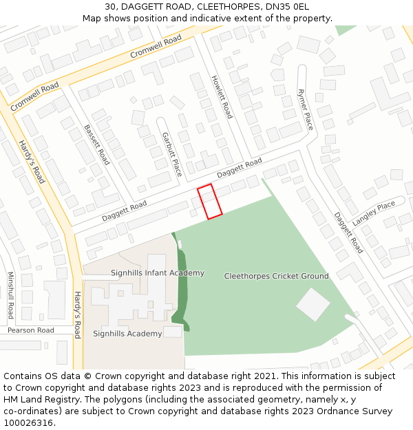 30, DAGGETT ROAD, CLEETHORPES, DN35 0EL: Location map and indicative extent of plot