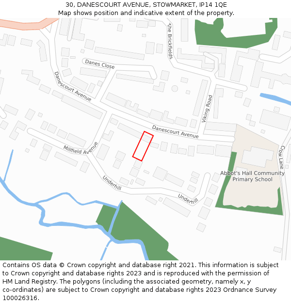 30, DANESCOURT AVENUE, STOWMARKET, IP14 1QE: Location map and indicative extent of plot