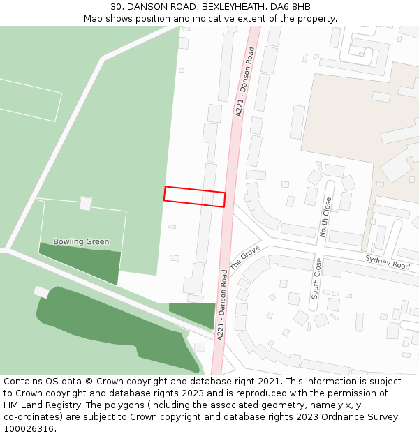 30, DANSON ROAD, BEXLEYHEATH, DA6 8HB: Location map and indicative extent of plot