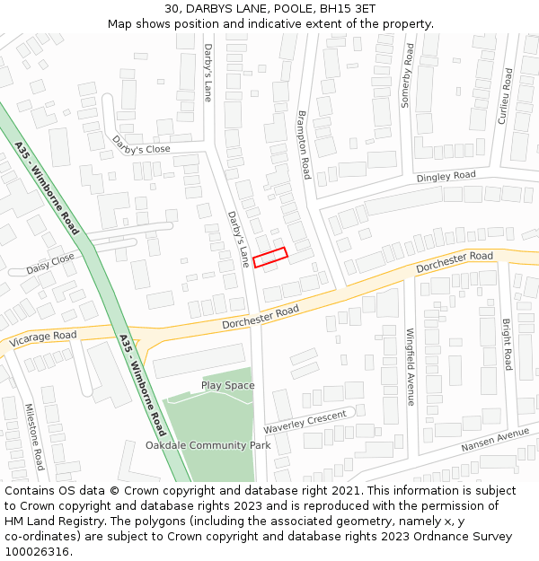 30, DARBYS LANE, POOLE, BH15 3ET: Location map and indicative extent of plot