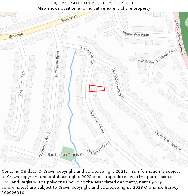 30, DAYLESFORD ROAD, CHEADLE, SK8 1LF: Location map and indicative extent of plot