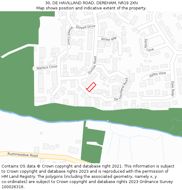 30, DE HAVILLAND ROAD, DEREHAM, NR19 2XN: Location map and indicative extent of plot