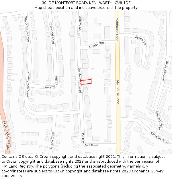 30, DE MONTFORT ROAD, KENILWORTH, CV8 1DE: Location map and indicative extent of plot
