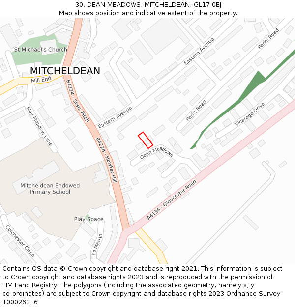 30, DEAN MEADOWS, MITCHELDEAN, GL17 0EJ: Location map and indicative extent of plot