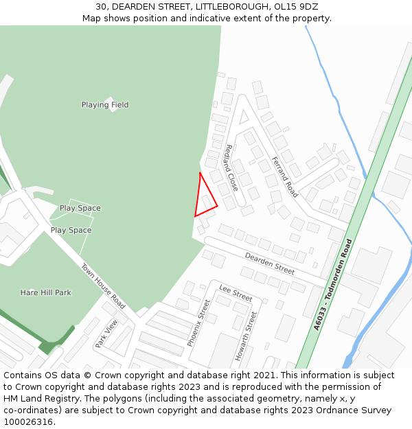 30, DEARDEN STREET, LITTLEBOROUGH, OL15 9DZ: Location map and indicative extent of plot