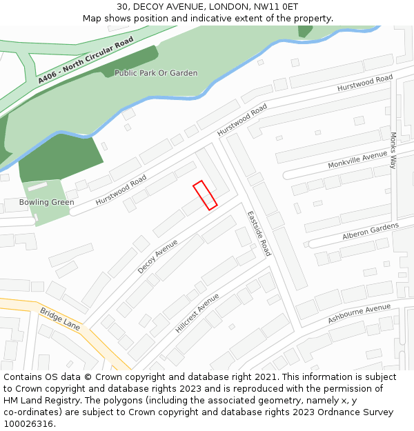 30, DECOY AVENUE, LONDON, NW11 0ET: Location map and indicative extent of plot