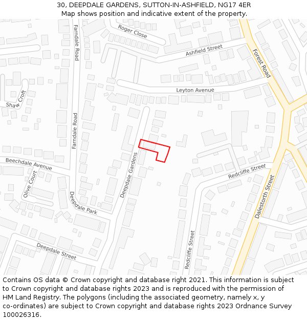 30, DEEPDALE GARDENS, SUTTON-IN-ASHFIELD, NG17 4ER: Location map and indicative extent of plot
