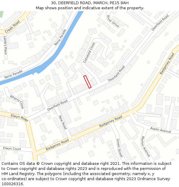 30, DEERFIELD ROAD, MARCH, PE15 9AH: Location map and indicative extent of plot