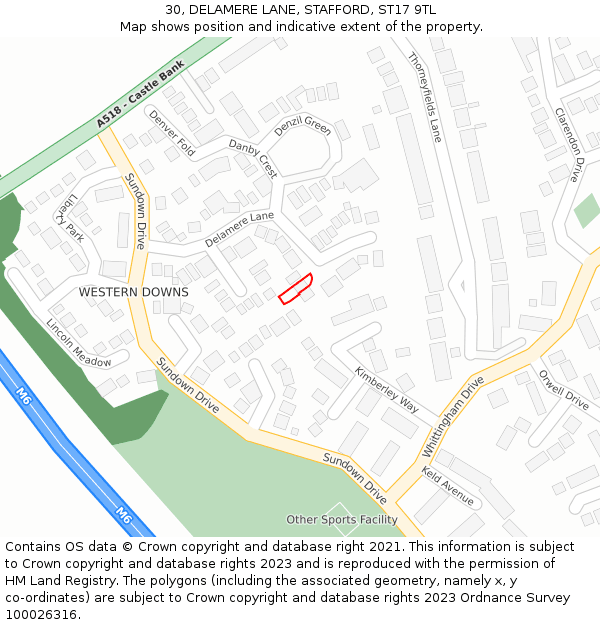 30, DELAMERE LANE, STAFFORD, ST17 9TL: Location map and indicative extent of plot