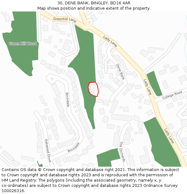 30, DENE BANK, BINGLEY, BD16 4AR: Location map and indicative extent of plot