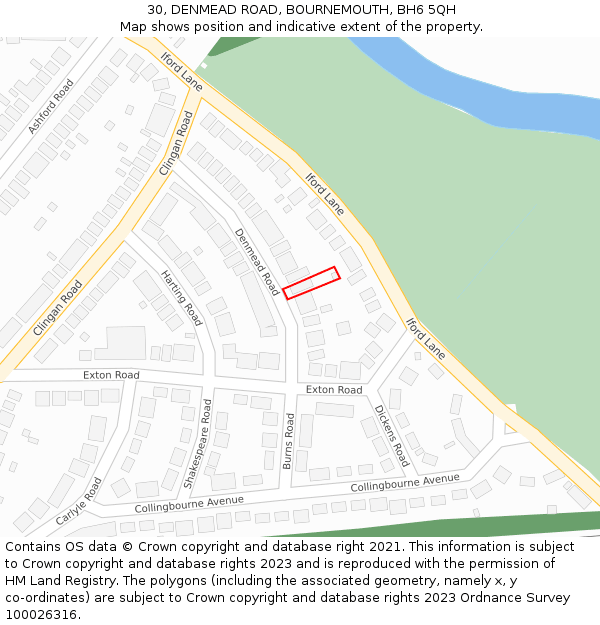 30, DENMEAD ROAD, BOURNEMOUTH, BH6 5QH: Location map and indicative extent of plot