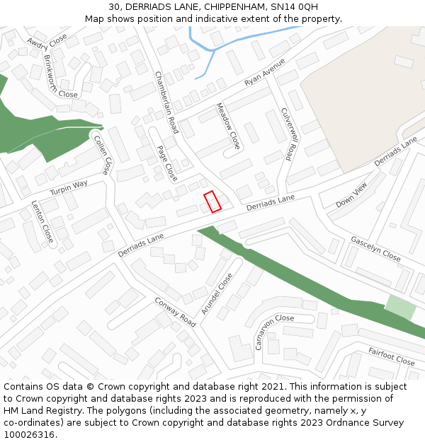 30, DERRIADS LANE, CHIPPENHAM, SN14 0QH: Location map and indicative extent of plot