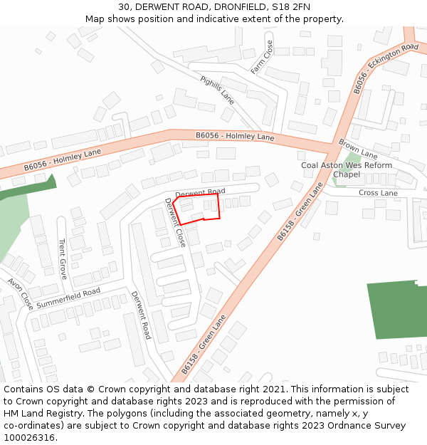 30, DERWENT ROAD, DRONFIELD, S18 2FN: Location map and indicative extent of plot
