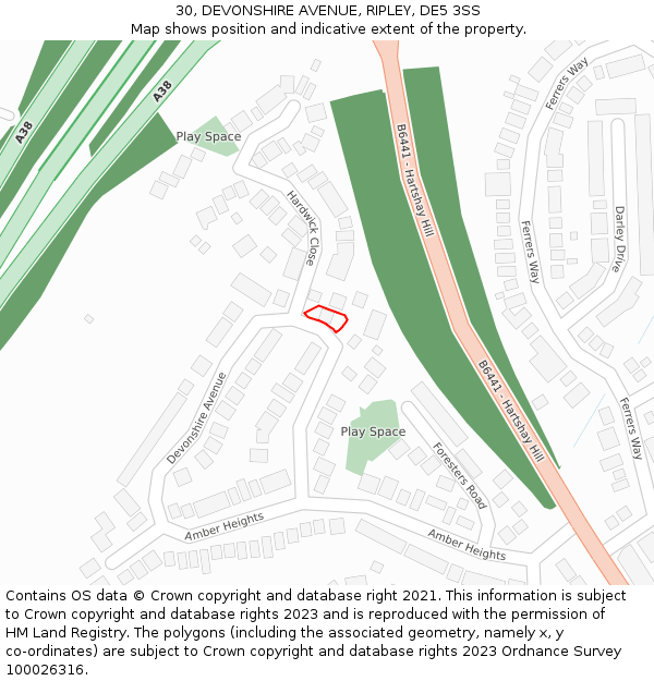 30, DEVONSHIRE AVENUE, RIPLEY, DE5 3SS: Location map and indicative extent of plot