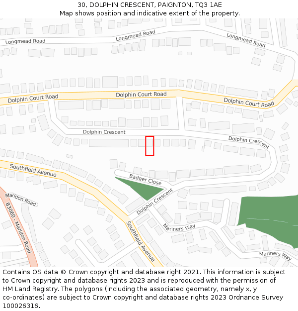 30, DOLPHIN CRESCENT, PAIGNTON, TQ3 1AE: Location map and indicative extent of plot