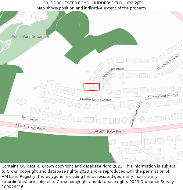 30, DORCHESTER ROAD, HUDDERSFIELD, HD2 2JZ: Location map and indicative extent of plot