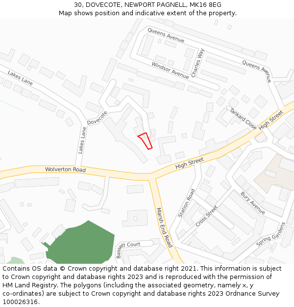 30, DOVECOTE, NEWPORT PAGNELL, MK16 8EG: Location map and indicative extent of plot