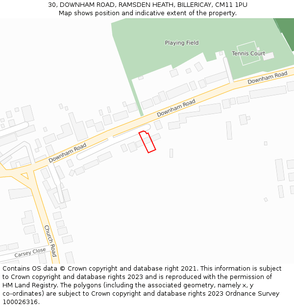 30, DOWNHAM ROAD, RAMSDEN HEATH, BILLERICAY, CM11 1PU: Location map and indicative extent of plot