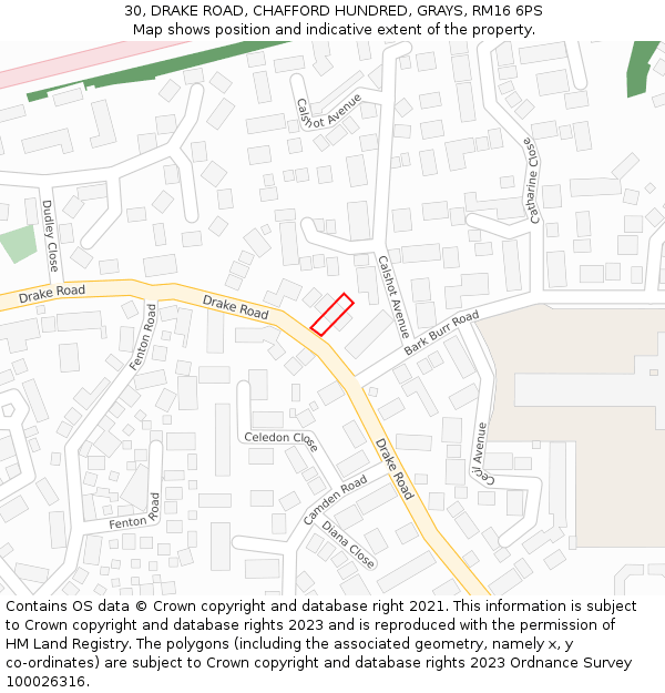 30, DRAKE ROAD, CHAFFORD HUNDRED, GRAYS, RM16 6PS: Location map and indicative extent of plot