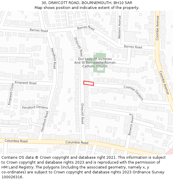 30, DRAYCOTT ROAD, BOURNEMOUTH, BH10 5AR: Location map and indicative extent of plot