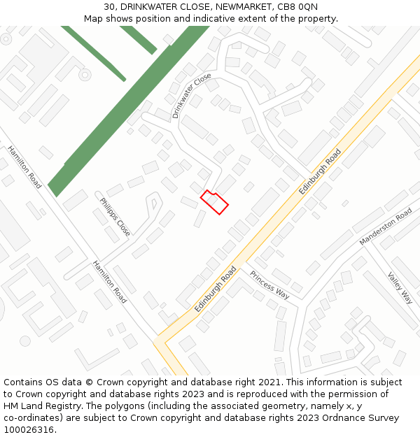 30, DRINKWATER CLOSE, NEWMARKET, CB8 0QN: Location map and indicative extent of plot