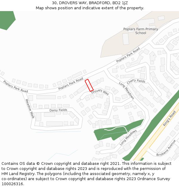 30, DROVERS WAY, BRADFORD, BD2 1JZ: Location map and indicative extent of plot