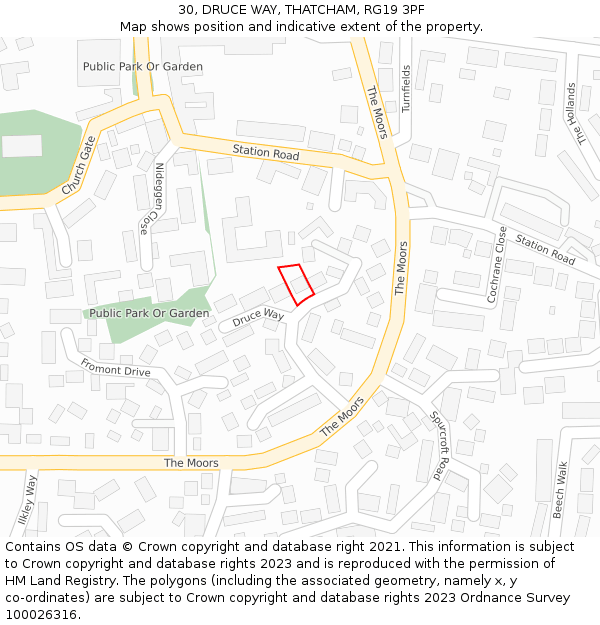 30, DRUCE WAY, THATCHAM, RG19 3PF: Location map and indicative extent of plot