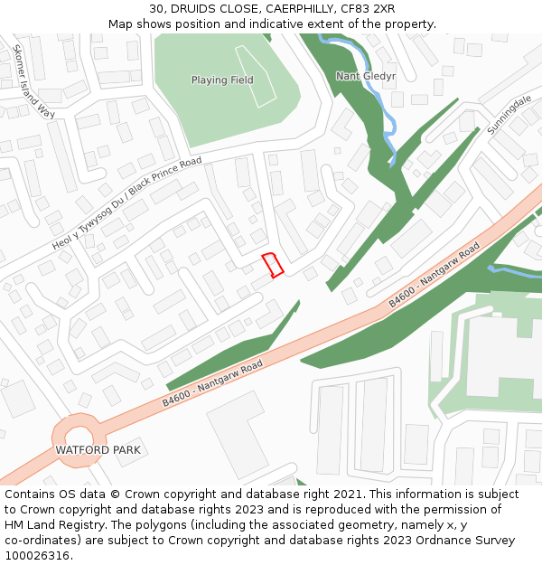 30, DRUIDS CLOSE, CAERPHILLY, CF83 2XR: Location map and indicative extent of plot