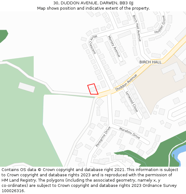 30, DUDDON AVENUE, DARWEN, BB3 0JJ: Location map and indicative extent of plot