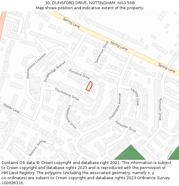 30, DUNSFORD DRIVE, NOTTINGHAM, NG3 5SB: Location map and indicative extent of plot