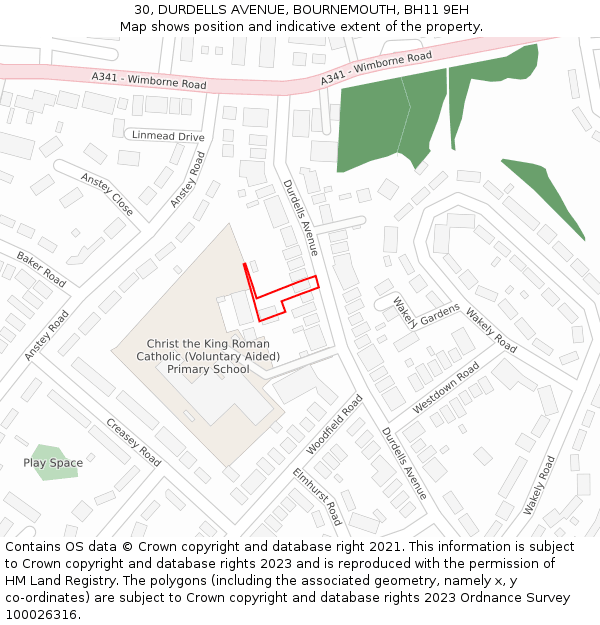 30, DURDELLS AVENUE, BOURNEMOUTH, BH11 9EH: Location map and indicative extent of plot