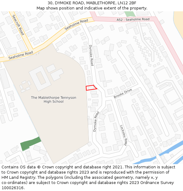 30, DYMOKE ROAD, MABLETHORPE, LN12 2BF: Location map and indicative extent of plot