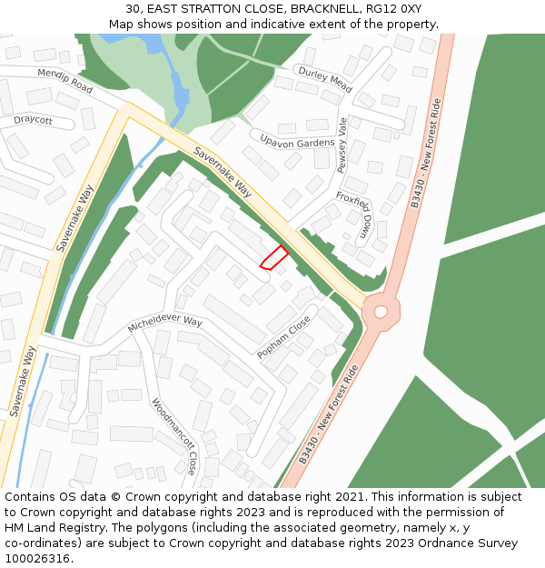 30, EAST STRATTON CLOSE, BRACKNELL, RG12 0XY: Location map and indicative extent of plot